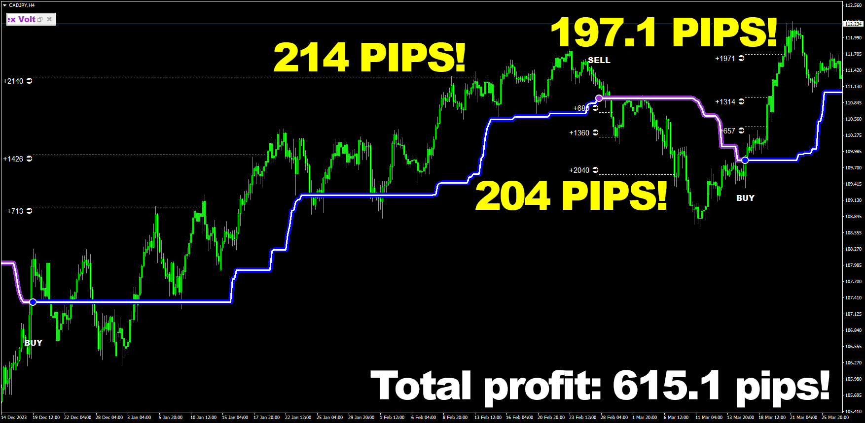 Big wins, big profits - everything that you wanted and more is now possible with Forex Voltage! 615.1 pips on Canadian dollar Japanese yen, H4 timeframe - not bad for 3-3 wins! FXCracked.com