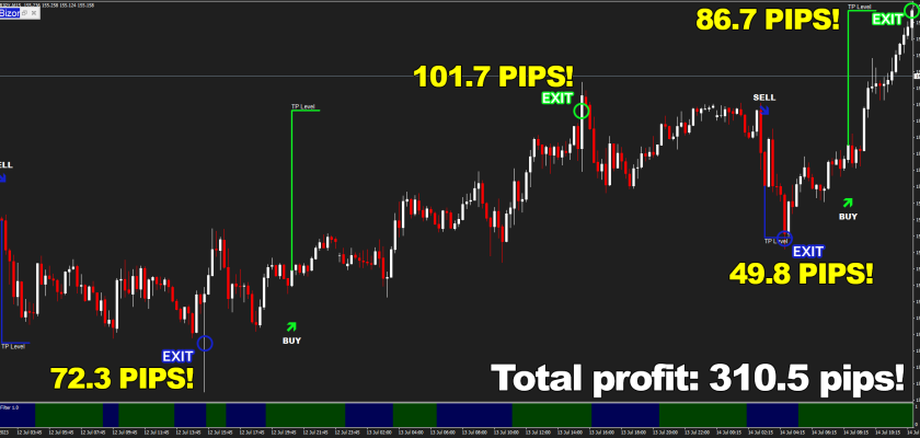 Incredible results on Euro Japanese yen, M15 timeframe 310 pips total with just 4 trades Bizon Scalper is what finally makes scalping truly profitable